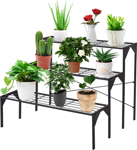 Buy HAPPYGRILL 3-Tier Plant Stand Metal Stair Style Flower Display Rack ...