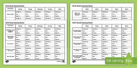 OSHC Editable Daily and Weekly Cleaning Checklist