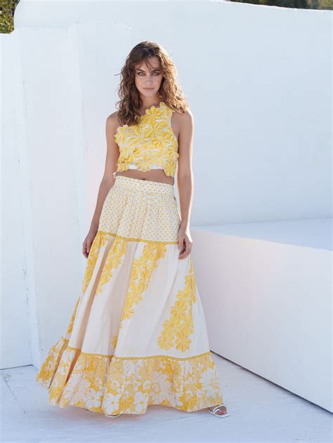 Bone crepe polka, / floral, floral tiered skirt with floral applique w