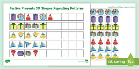 👉 KS1 Festive Presents 3D Shapes Repeating Patterns Activity