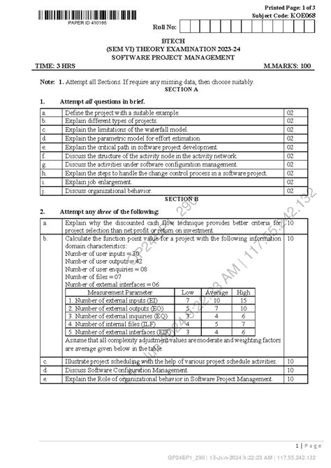 BTECH (SEM VI) theory examination software project management notes ...