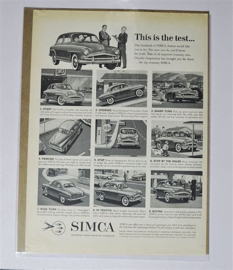 Large Car Ad 1960's Simca (motor Company Classic Old Photo Advertisement Parts Print Brochure ...