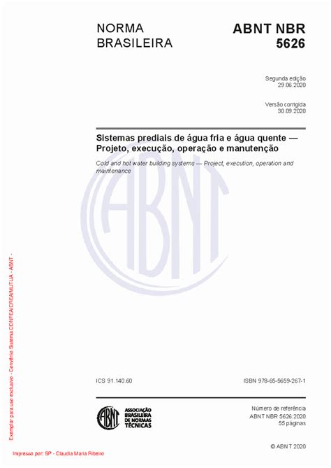 Norma ABNT NBR 5626: Instalações Hidráulicas Prediais - Edição 2020 ...