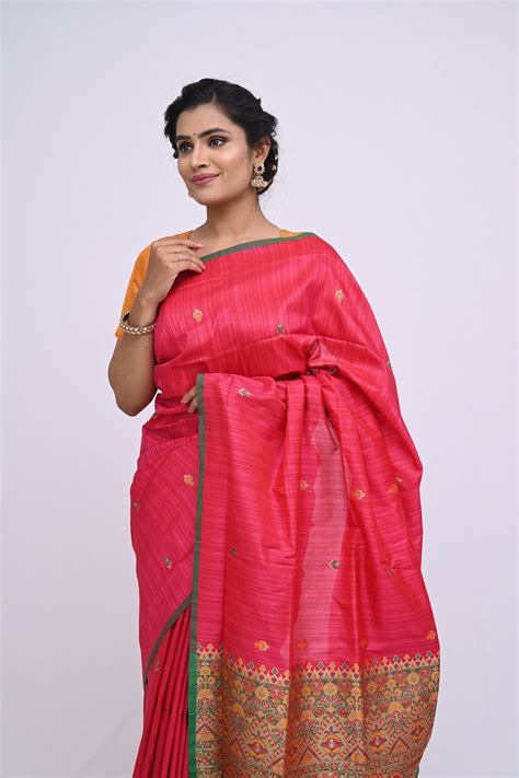 Graceful Pink Woven Design Tussar Silk Saree for Festive Looks – KAJREE