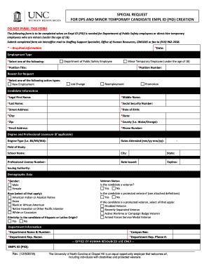 Fillable Online hr unc SPECIAL REQUEST FOR DPS AND MINOR TEMPORARY ...