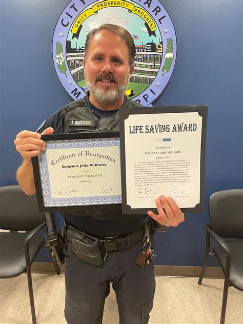 Pearl PD Sgt. Williams Honored with Life Saving Award - City of Pearl