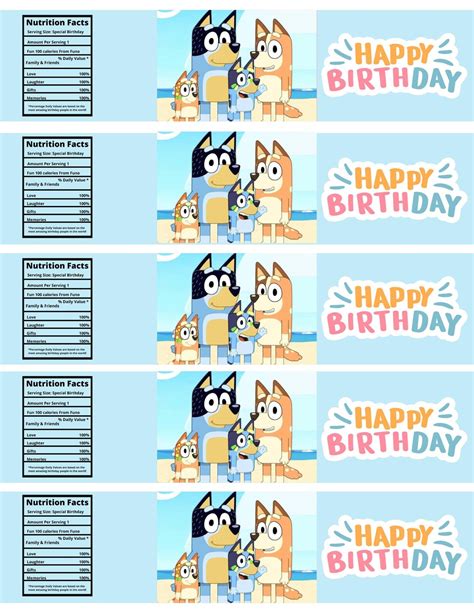 Bluey Birthday Water Bottle Labels – Printable Drink Wraps for Party ...