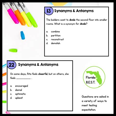 Synonyms & Antonyms Task Cards 4th & 5th FL BEST | MagiCore