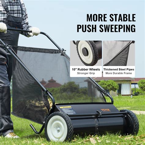 VEVOR Push Lawn Sweeper, 26-inch Leaf & Grass Collector, Strong Rubber ...