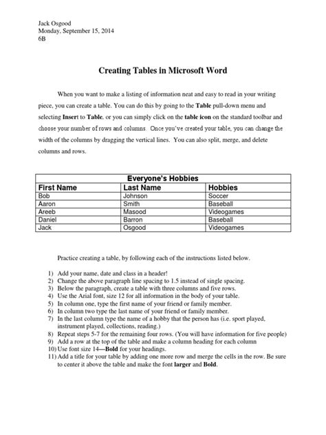 MS Word Table Exercise 的图像结果