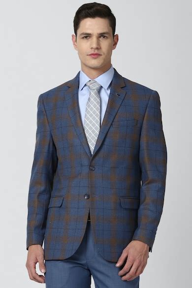 Buy Men Navy Check Slim Fit Formal Blazer Online - 672272 | Van Heusen