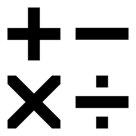 Mathematische Symbole schwarz Icon Set, plus, minus, multipliziert mit ...
