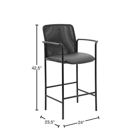 Buy BOSS Black Office Back Mesh Vinyl Seat Bar Height Chair Fixed Arm ...