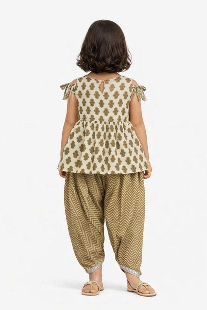 Girl Print Dhoti Cowl Set - Sap Green –Cute Couture