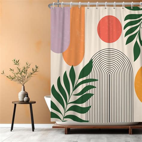 Boho Mid Century Shower Curtain Beige Abstract Bohemian Neutral Shower ...