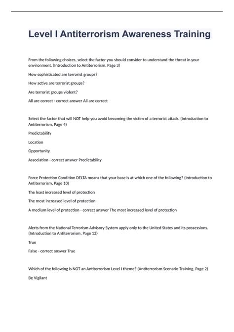Level I Antiterrorism Awareness Training fully solved graded A+ ...
