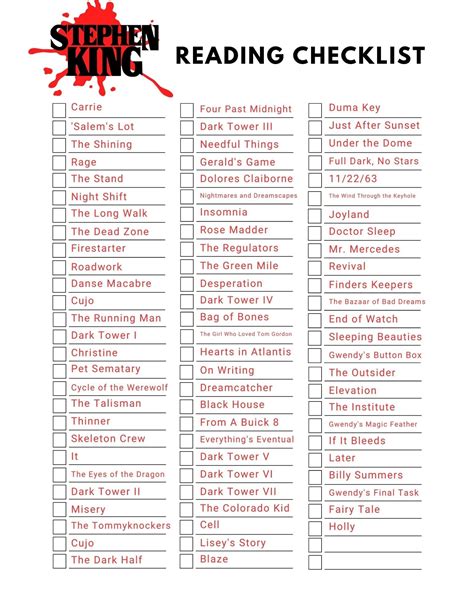 Stephen King Reading Checklist | DIGITAL DOWNLOAD - Etsy | Stephen king ...