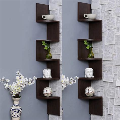 Acco & Deco Zig Zag Floating Engineered Wood Corner Shelves 5 Tier Wall ...