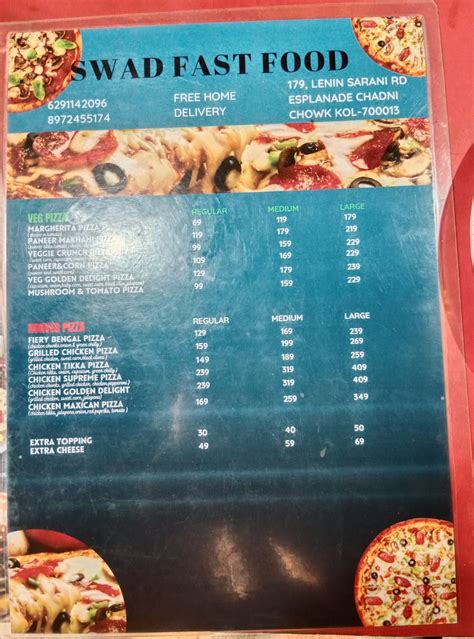 Menu at Swad Fast Food centre, Kolkata, 182