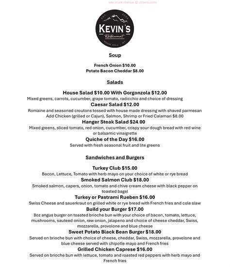 Online Menu of Kevin’s Restaurant Restaurant, Rock Hill, New York ...