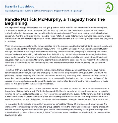 Randle Patrick McMurphy, a Tragedy from the Beginning Essay Example ...
