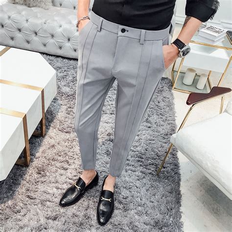 USD$22.9 2020 NEW Casual Business Suit Pant Men Slim Fit Ankle Length ...