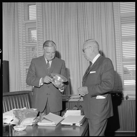 Sir Charles Court and Sir David Brand at an industrial site at Kwinana ...