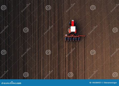 Top View of Tractor Planting Corn Seed in Field Stock Image - Image of ...