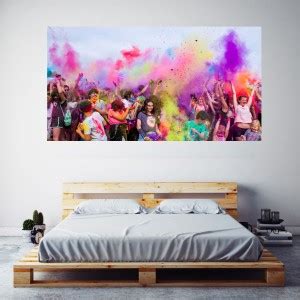Group of People Having Neon Holi Party Poster Frameless Large Painting ...