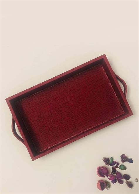 Get Cherry Red Premium Leather Tray With Handles at ₹ 999 | LBB Shop