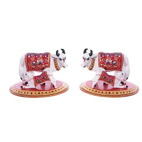 Set of 2 Meenakari Cow And Calf Figurine - eCraftIndia Online
