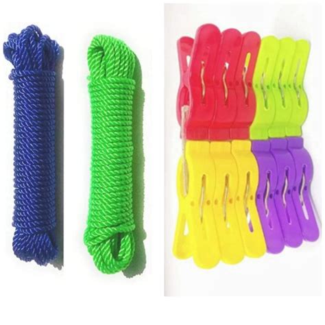 Combo Pack of Nylon Rope and Cloth Clip Plastic for Drying Clothes ...