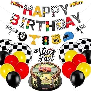 Race Car Two Fast Birthday Party Decorations, Birthday Banner and 2nd ...