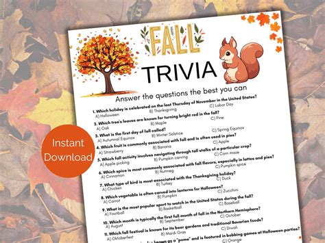 Fall Trivia Game, Autumn Trivia Quiz, Fall Printable Game, Fall Party ...