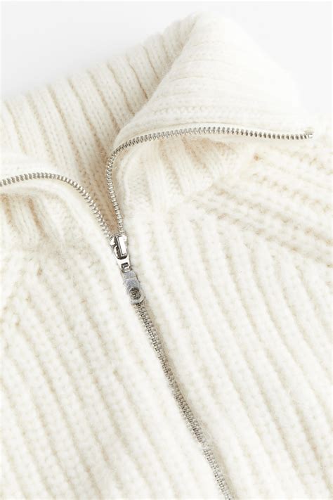 Women's Cream Rib-knit Half-zip Sweater | H&M CA