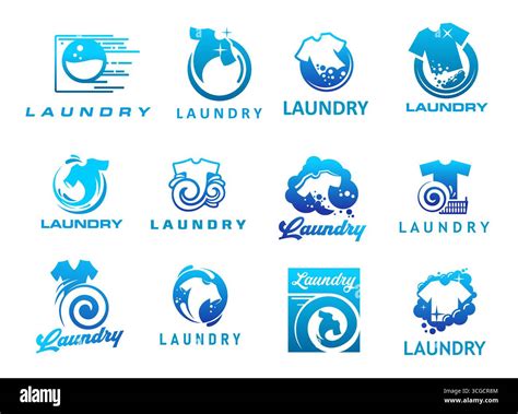 Laundry icons, wash service, laundromat or laundrette vector labels ...