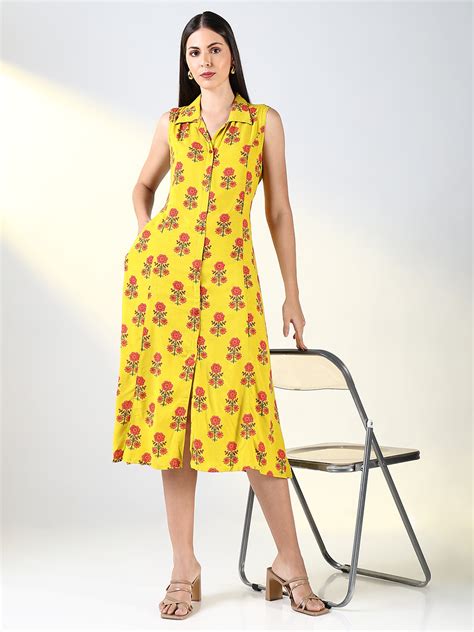 SHOWOFF Women's Yellow Floral A-Line Dress