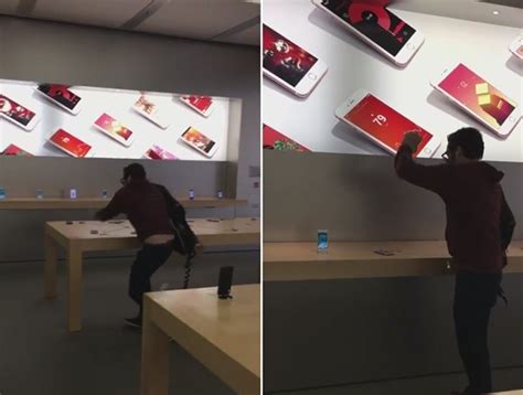 男子在苹果店狂砸十几部iPhone过程震撼！