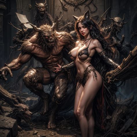 Hellish nightmare, monsters, demons everywhere, young female exposed ...