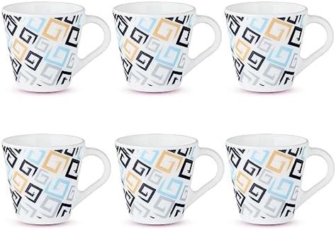 Larah by Borosil Belle Opalware Mug, Set of 6 Tea/Coffee Mugs, 240 ml ...