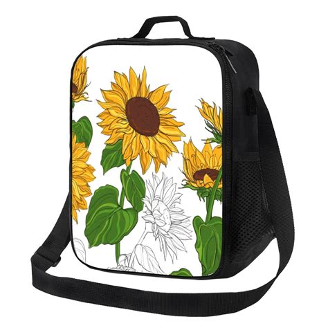 Lunch Box for Women Men Plump Sunflower And Sketch Insulated Lunch with Adjustable Shoulder ...