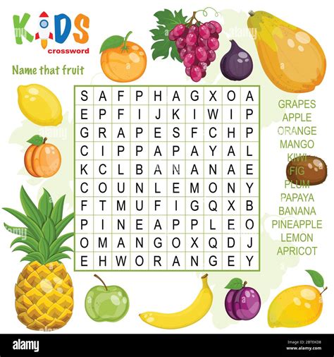 Easy word search crossword puzzle "Name that fruit", for children in ...