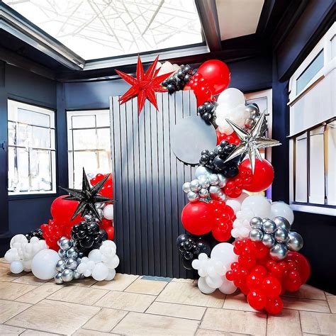 146 Pcs Black, Red, Silver, White Balloon Garland Kit with Starburst ...