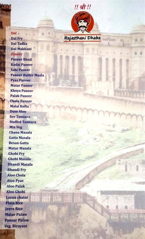 Menu at Rajasthani Dhaba And Restaurant, Jaipur