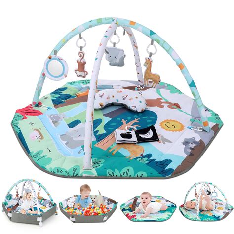 Amazon.com : Lilian&Gema Baby Play Gym Mat, Baby Tummy Time Mat with 6 ...