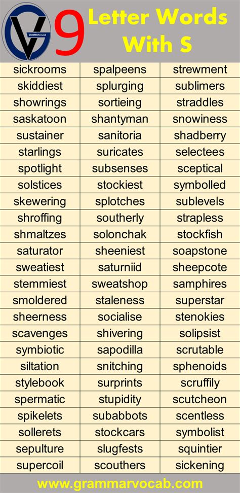 Nine Letter Words Starting With S - GrammarVocab