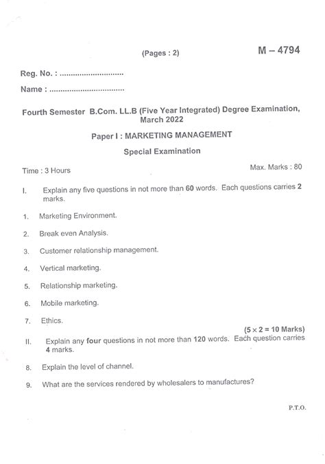 4th BCom Marketing Mangt Mar 2022 (Special) - LLB - Studocu