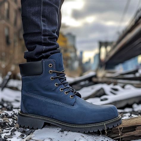 Blue Leather Allure Ankle Rugged Lace Up Combat Hiking Boots with Chun ...