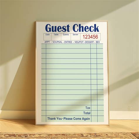 Guest Check Poster, Mint Green Guest Check Print, Kitchen Wall Art ...