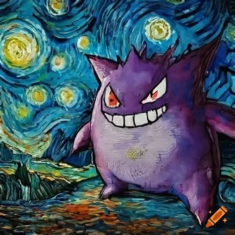 Van gogh painting with gengar on Craiyon